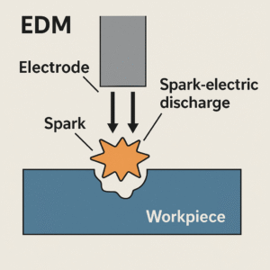 Schema zur Erklärung der Funkenerosion bei EDM Maschinen.