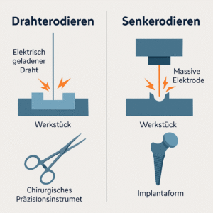 Vergleich von Drahterodieren und Senkerodieren in der Medizintechnik.
