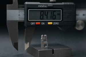 Fertiges Mikroteil mit präziser Geometrie und messbarer Oberflächenqualität im Messvorgang