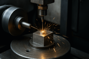 Werkstück bei der funkenerosiven Schleifbearbeitung mit rotierender Elektrode und kontrollierter Entladung