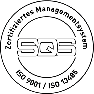 Wir sind ISO-Zertifiziert durch die Schweizerische Vereinigung für Qualitäts- und Management-Systeme nach ISO 9001 und ISO 13485 (Medizintechnikzertifizierung).