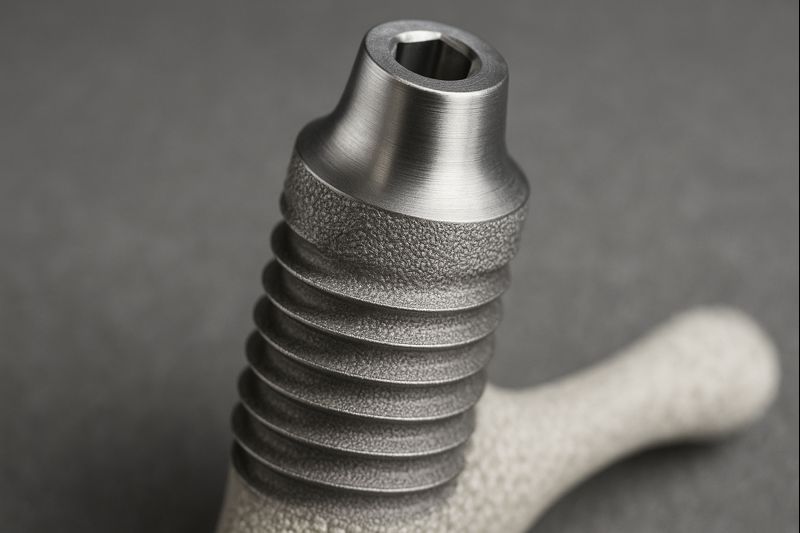 Example Titanium implant with a specifically microstructured surface for cell adhesion