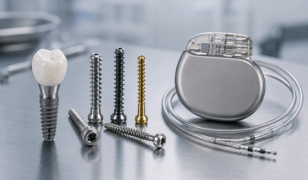 Medizinische Implantate wie Zahnimplantat Herzschrittmacher und orthopädische Schrauben
