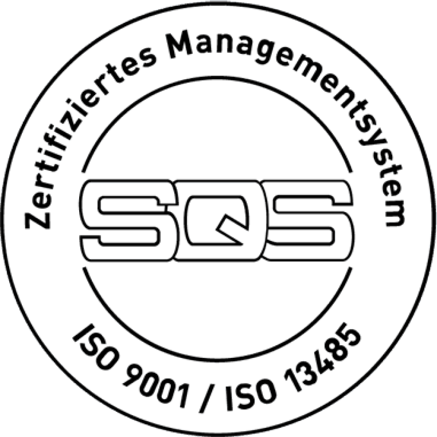 Wir sind ISO-Zertifiziert durch die Schweizerische Vereinigung für Qualitäts- und Management-Systeme nach ISO 9001 und ISO 13485 (Medizintechnikzertifizierung).